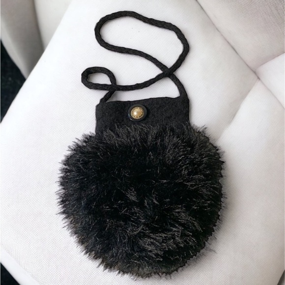 Black Felted Wool Feathered Look Shoulder Bag - Picture 6 of 6